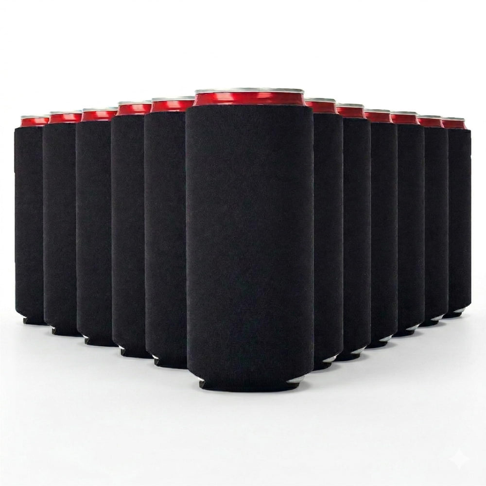 Slim Can Cooler Sleeves 12 Pack– Blank Foldable Neoprene 12oz Can Insulators – Skinny Beverage Coolers for Beer & Soda – Sublimation-Ready (Assorted)