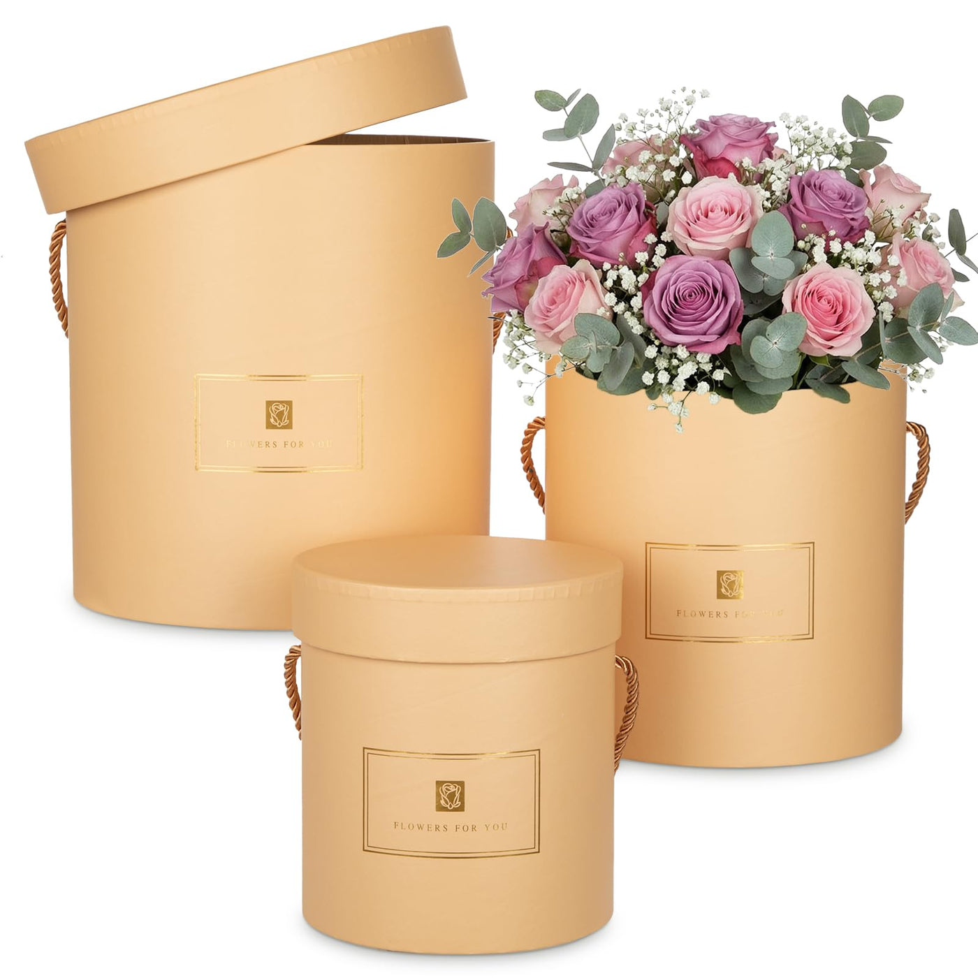 Hollyone Ivory Gift Box with Lids Set of 3 Round Nesting Gift Boxes for Presents 3 Assorted Sizes Flowers Arrangements Box for Gift Giving Christmas Valentine Thanksgiving Mom Gifts Present Wrapping