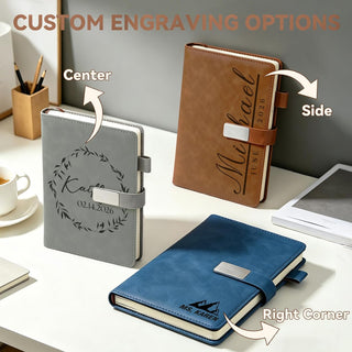 Custom Notebooks PU Leather Journal Engraved Name or Initials – Personalized Gift for Business, College, Travel, Work – Journaling Notebooks for Writing – Journal for Women, Men, Teens (Engraved)
