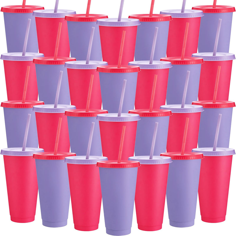 Honeydak 15 Pack Tumbler with Straw and Lid Bulk Cups for Gifts Water Bottle Iced Coffee Travel Mug Cup Reusable Plastic Tumblers for Party Birthdays 24-27 oz (Solid Color)