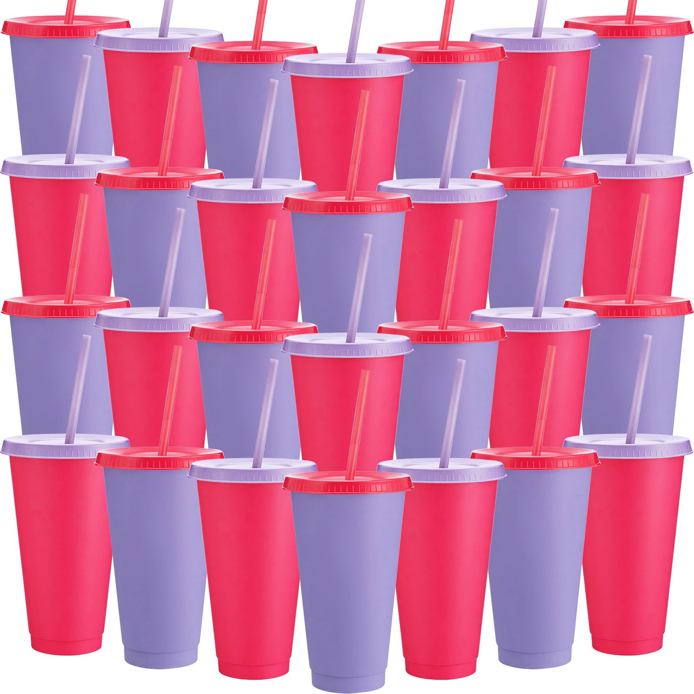 Honeydak 15 Pack Tumbler with Straw and Lid Bulk Cups for Gifts Water Bottle Iced Coffee Travel Mug Cup Reusable Plastic Tumblers for Party Birthdays 24-27 oz (Solid Color)