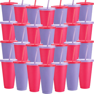 Honeydak 15 Pack Tumbler with Straw and Lid Bulk Cups for Gifts Water Bottle Iced Coffee Travel Mug Cup Reusable Plastic Tumblers for Party Birthdays 24-27 oz (Solid Color)