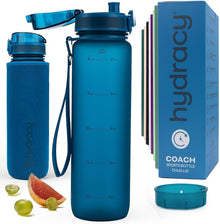 Hydracy Water Bottle with Time Marker -Large BPA Free Water Bottle & No Sweat Sleeve -Leak Proof Gym Bottle with Times to Drink - Ideal for Fitness Sports & Outdoors