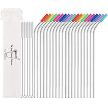 MUTNITT Set of 20 10.5" Reusable Bent Stainless Steel Straws with 20 Silicone Tips 5 Cleaning Brush 1 Travel Case Eco Friendly Extra Long Metal Straw Drinking for 20 24 30 oz Tumbler
