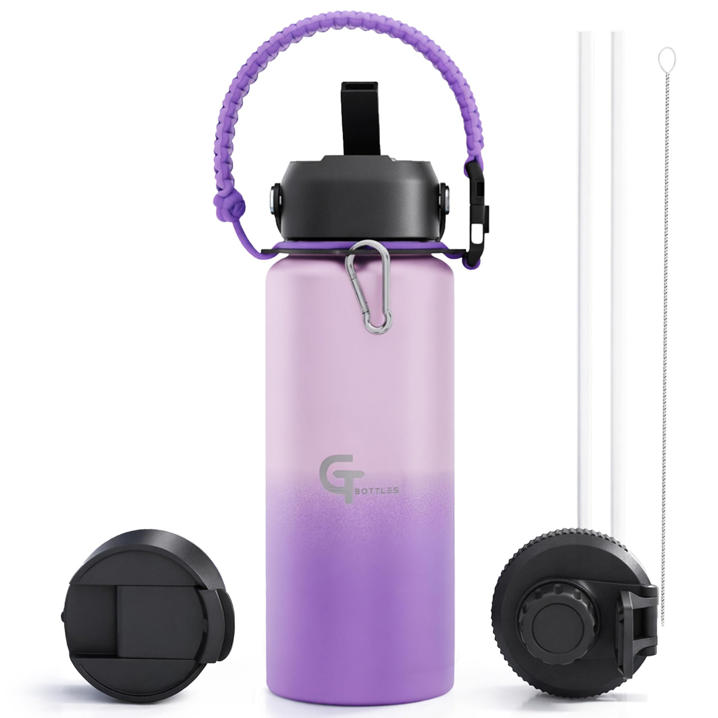 32oz Insulated Stainless Steel Water Bottle with 3 Lids & Paracord Handle – Leakproof Wide Mouth Metal Sports Bottle for Gym, School & Travel (White, 32oz)