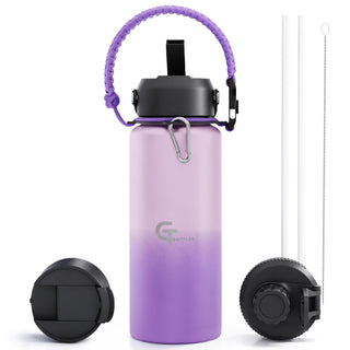 32oz Insulated Stainless Steel Water Bottle with 3 Lids & Paracord Handle – Leakproof Wide Mouth Metal Sports Bottle for Gym, School & Travel (White, 32oz)