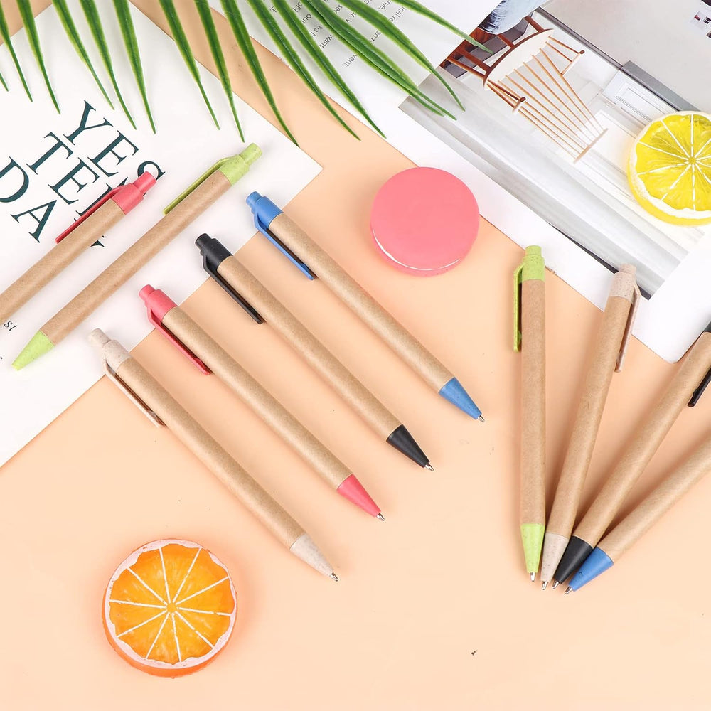 100 Pcs Eco Friendly Pens Recycled Writing Ballpoint Pens Medium Point (1mm) Retractable Rollerball Pens Black Ink Click Pens for Notebook Office School Supplies