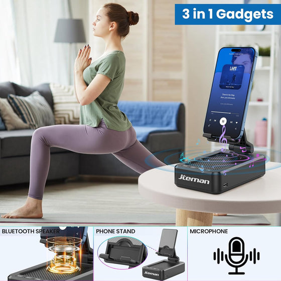 JTEMAN Cell Phone Stand with Bluetooth Speaker, HD Stereo Sound & Anti-Slip Base, Foldable Adjustable Desktop Phone Holder for Home Office, Cool Tech Gadgets Birthday Gifts for Men Women (Black) - hover image