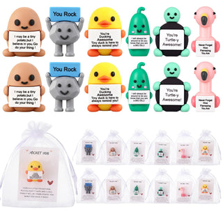 Gejoy 12 Pcs Pocket Hug Gift Set Tiny Rubber Figurines with Inspirational Message Organza Bags Glue Points Motivational Positive Gifts for Graduation Family Friends Colleagues Teachers(Stylish)