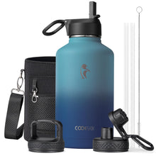 Water Bottle 40 oz Insulated with Straw&Brush, Coolflask Vaccum Stainless Steel Metal 3 Lids Water Flask for Sports, Gym or Office, Keep Cold 48H Hot 24H, Magic Black