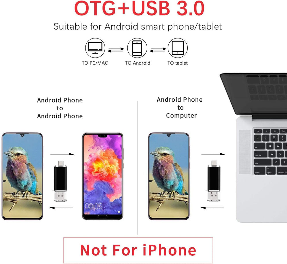 Vansuny 2 Pack 128GB USB C Flash Drive 2 in 1 OTG USB 3.0 + Tape C Memory Stick with Keychain Dual Type C Thumb Drive Photo Stick Jump Drive (Black and Silver)