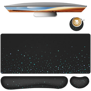 Keyboard Mouse Pad Set,Large Gaming Mouse Pad+Keyboard Wrist Rest+Wrist Rest+Coaster,Computer Desk pad Set Wrist Support for Office Desktop Laptop. (35.4" x 15.7") Extended Desk Mat (Floral)