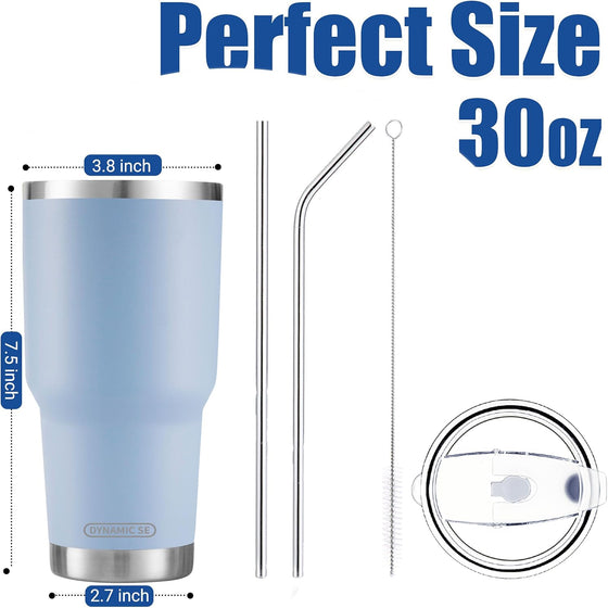 D·S 30oz Blue Tumbler Stainless Steel Double Wall Vacuum Insulated Mug with Straw and Lid, Cleaning Brush for Cold and Hot Beverages - hover image