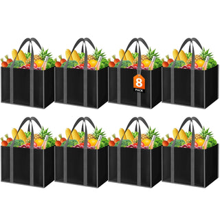 WISELIFE Reusable Grocery Bags with Handles - 3 Pack, 35L Large Shopping Bags for Groceries, Water-Resistant & Foldable Grocery Totes for Lasting Use for Kitchen, Market, Car Trunk, Picnic (Gray)