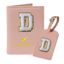 COSHAYSOO Purple Passport Cover Holder and Initial Luggage Tag Set TSA Approved with Personalized Monogram Chenille Letter Patch for Women Teen Girls, Cute Travel Bag Suitcase Identifier (A)