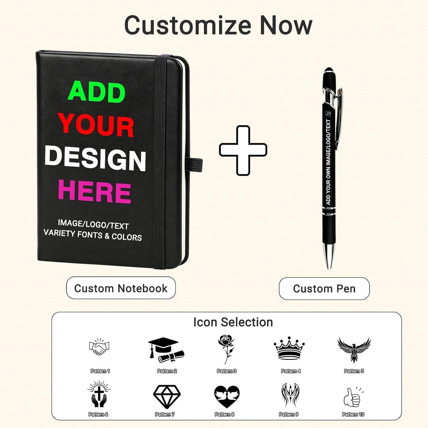 KMH Personalized Notebook and Pen Set, A5 200 Pages Lined Journal Bulk Custom Notebook with Photo Text LOGO for Work, School & Note Taking