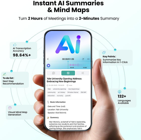 AI Voice Recorder, Note Taking Device, Transcribe & Summarize, Voice Recorder With Display, App Control, Supports 132+ Languages, 100H, 64GB, Magnetic Audio Recorder for Lectures Meetings Calls,Silver - hover image