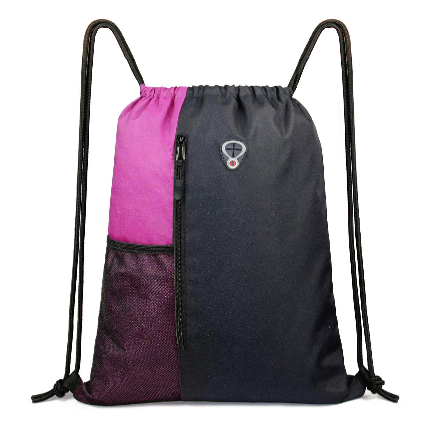 BeeGreen Black Drawstring Backpack Gym Bag For Men Women String Sports Backpack With Water Bottle Mesh Pockets And 2 Zippered Pocket Large Cinch Sackpack Workout Bag 16" x 20"
