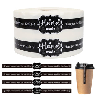 400 PCS Food Retail Package Seal Stickers 9 x 1 Inch Hand Made Sticker Self-Adhesive Roll up Tamper Evident Lids Stickers Tamper Resistant Labels for Handmade Crafted Baking Black