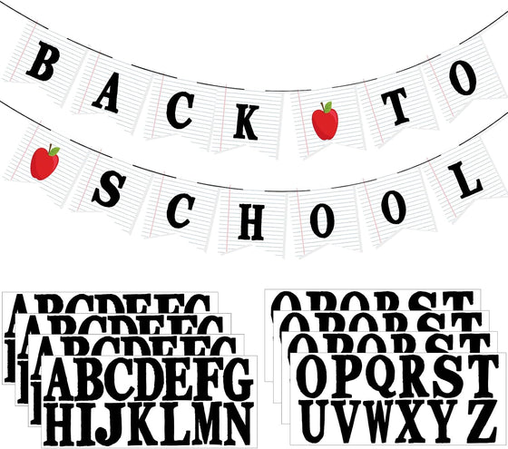 Mooliwe Classroom Decor DIY Banner, Welcome Back to School Party Supply Custom Hanging Bunting Garland Kit with Letters for First Day of School Ambience Celebration Decoration(White,Notebook)