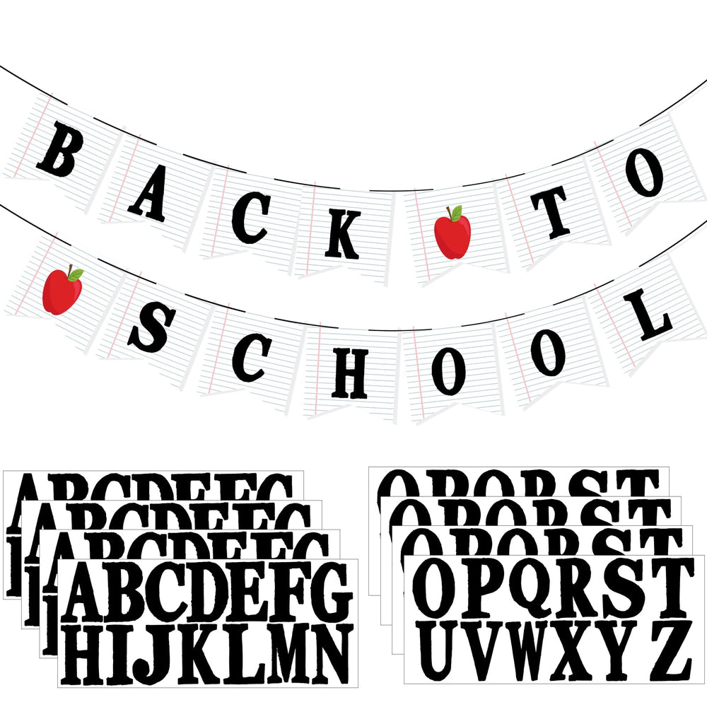 Mooliwe Classroom Decor DIY Banner, Welcome Back to School Party Supply Custom Hanging Bunting Garland Kit with Letters for First Day of School Ambience Celebration Decoration(White,Notebook)
