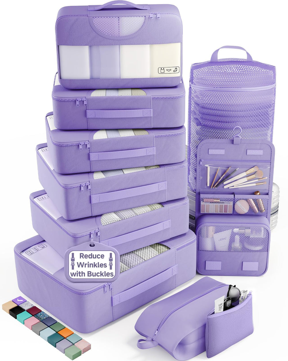 Veken 10 Set/8 Set Packing Cubes for Travel Essentials,Anti-Wrinkle Buckled Suitcase Organizer for Shoe & Toiletry Bag,Carry On Luggage Bag for Airplane & College Dorm Room Accessories,Women Men Gifts