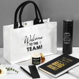 Thenshop 6 Pcs Welcome to the Team Gift Set, New Employee Welcome Gifts Including Tote Bag, Notebook, Pen, Scented Candle, Tumbler, and Pen Cover for Men Women New Employees, Coworkers(Black)