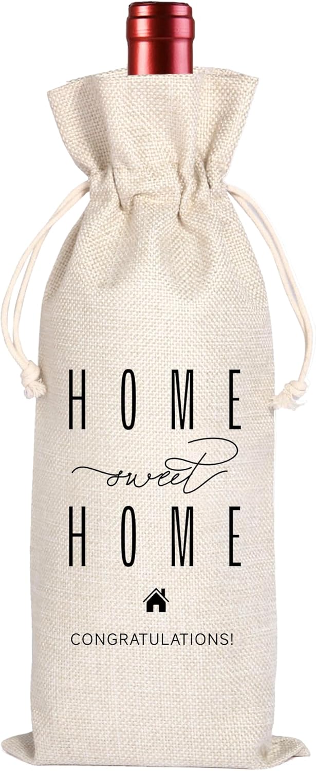 House Warming Gifts New Home Gifts,House Homeowner Gift,Realtor Gift to Clients,Sweet Home Congrats,Housewarming Party Decorations,Wine Gift Bags for Women Men Friends Homeowner (Beige-Home)