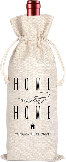 House Warming Gifts New Home Gifts,House Homeowner Gift,Realtor Gift to Clients,Sweet Home Congrats,Housewarming Party Decorations,Wine Gift Bags for Women Men Friends Homeowner (Beige-Home)