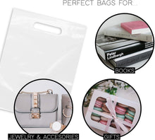 Purple Q Crafts Plastic Bag With Die Cut Handle 9" x 12" White Merchandise Bags 100 Pack for Retail, Gifts and Shows
