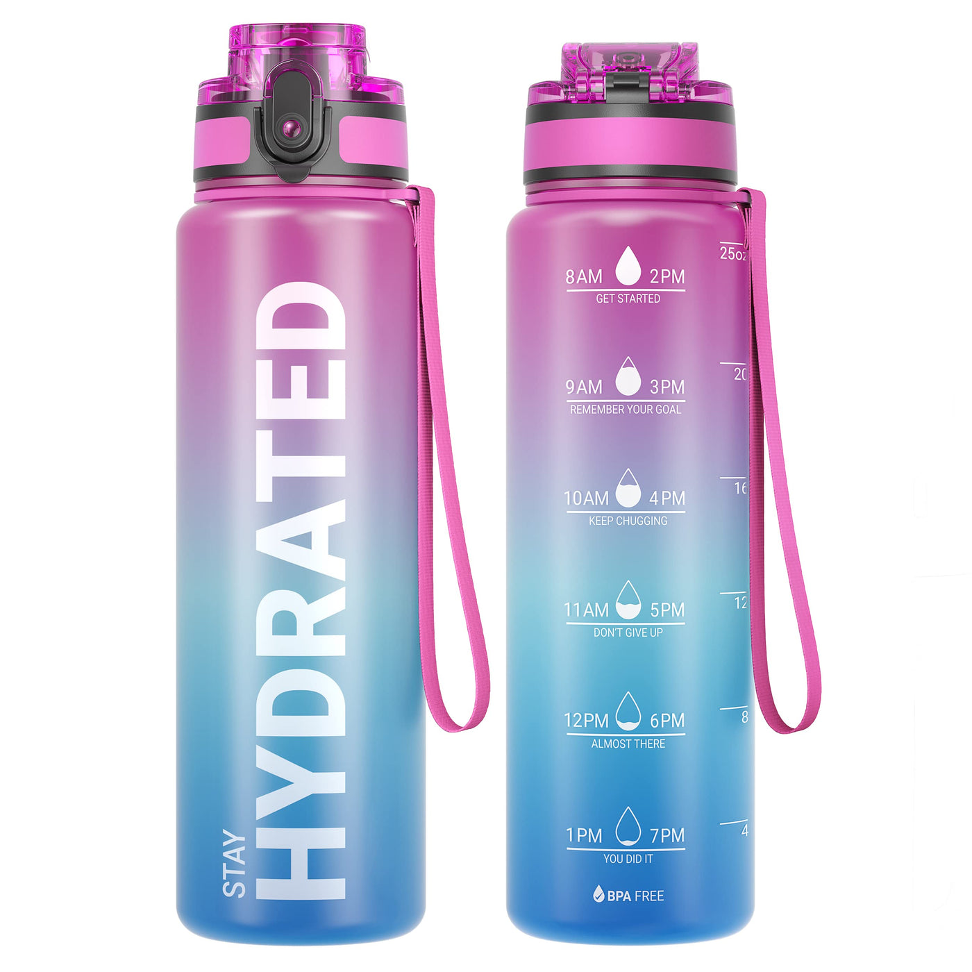 Sahara Sailor Water Bottle 32oz, Durable and Leakproof Water Bottles Motivational with Time Marker, Tritan, BPA Free, Wide Mouth with Easy Clean Brush for Gym, Travel, Home, School, Office (1 Bottle)