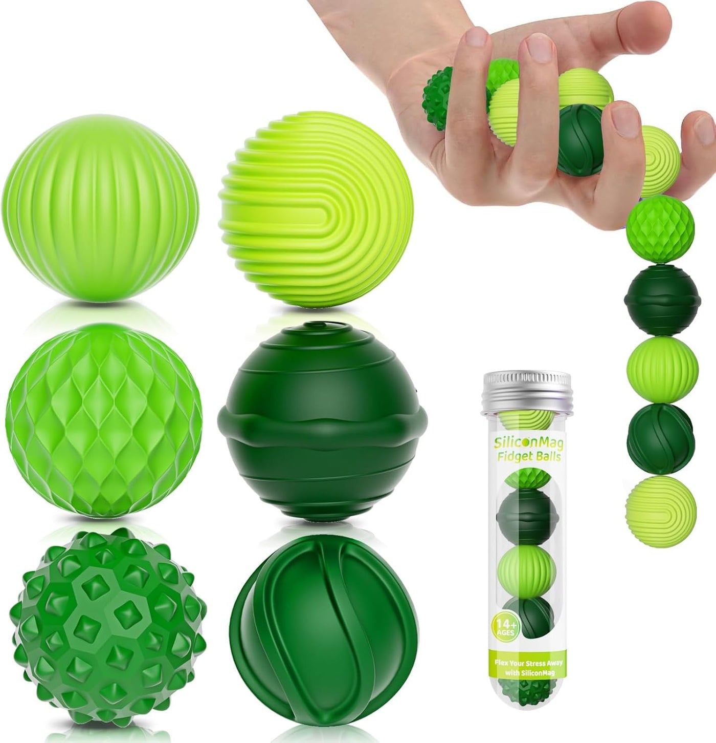 Silicone Magnetic Balls, Fidget Toys, 6-Pack Stress Relief Toys for Adults, Teens, Sensory Toy for Fingers Hands, Quiet Office Desk Toys with Textures, Magnet Fidget Fun Gift
