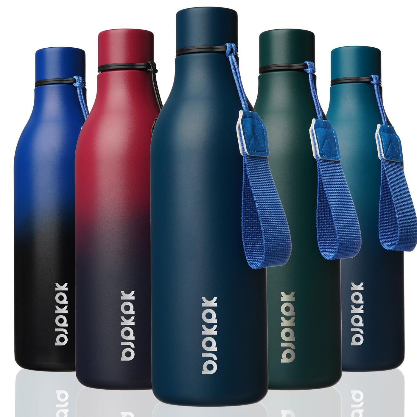 BJPKPK Insulated Water Bottles, 18 oz Stainless Steel Metal Water Bottle with Strap, BPA Free Leak Proof Jugs, Mugs, Flasks, Reusable Thermal Flasks for Sports & Travel, Orange