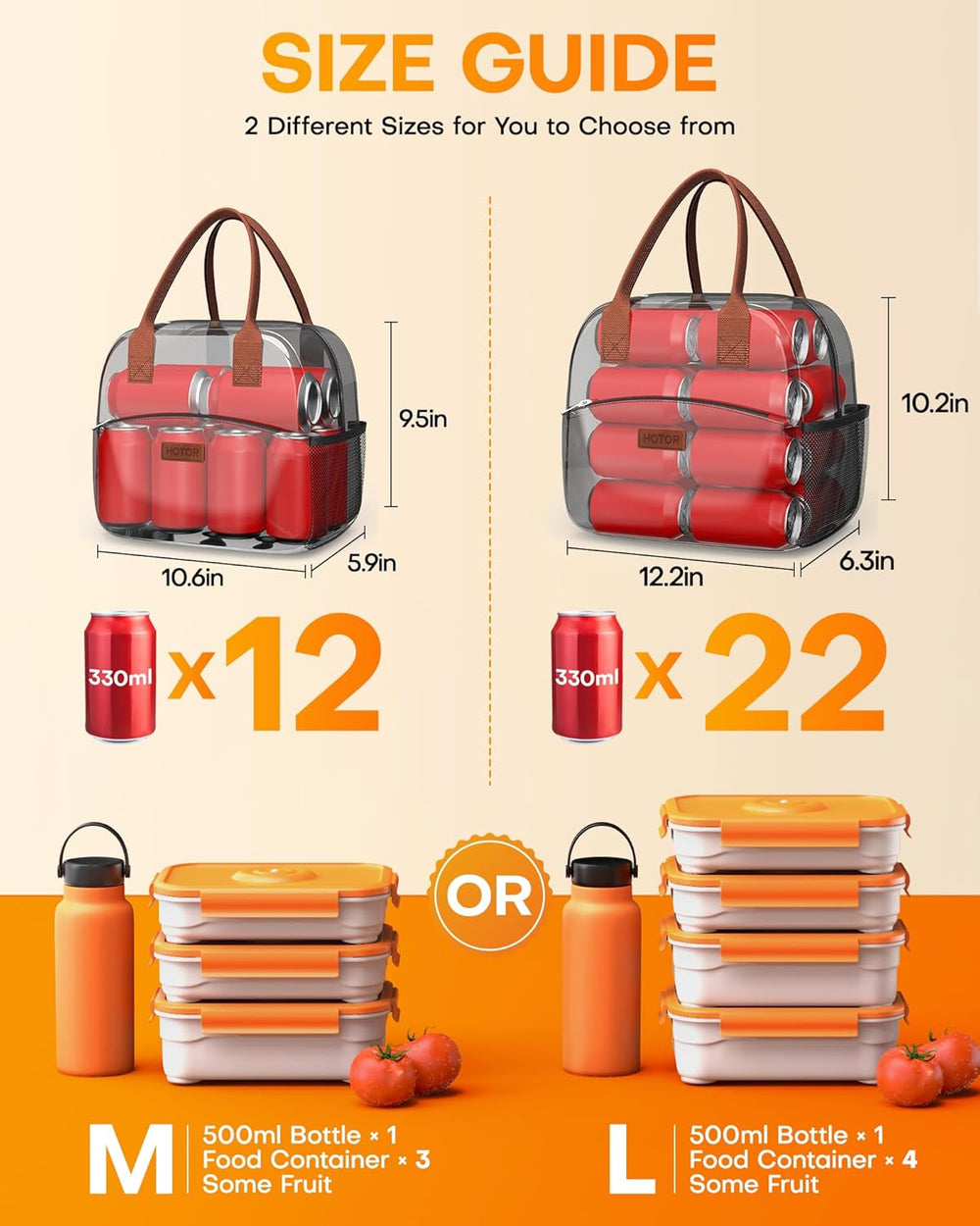 HOTOR Lunch Bag for Women & Men - Wear-Resistant Insulated Lunch Box with Large Capacity, Multi-Functional Cooler Bag for Office, Picnic, Black, 10L,10.60" x 5.90" x 9.50"