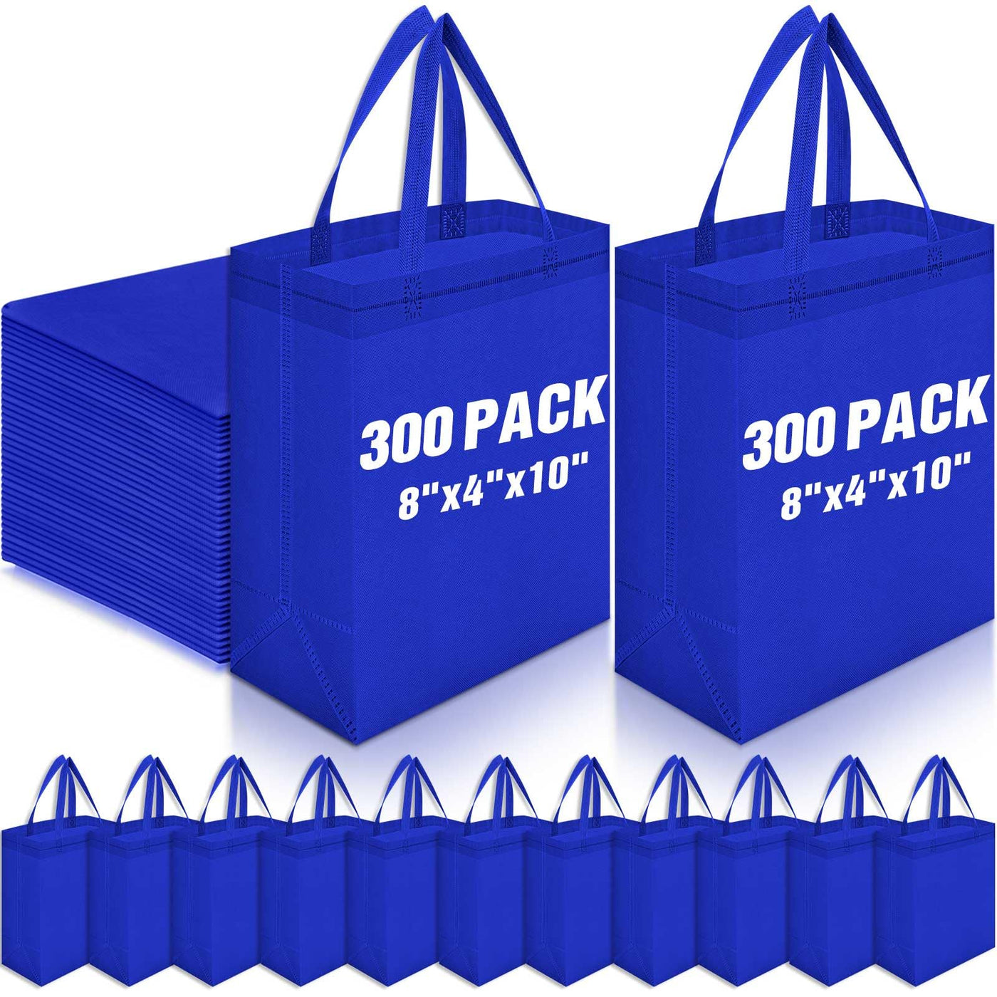 Windyun 50 Pcs Reusable Tote Bag Bulk 8 x 4 x 10 Inch Non Woven Shopping Bag with Handle Reusable Portable Grocery Gift Tote (Black)