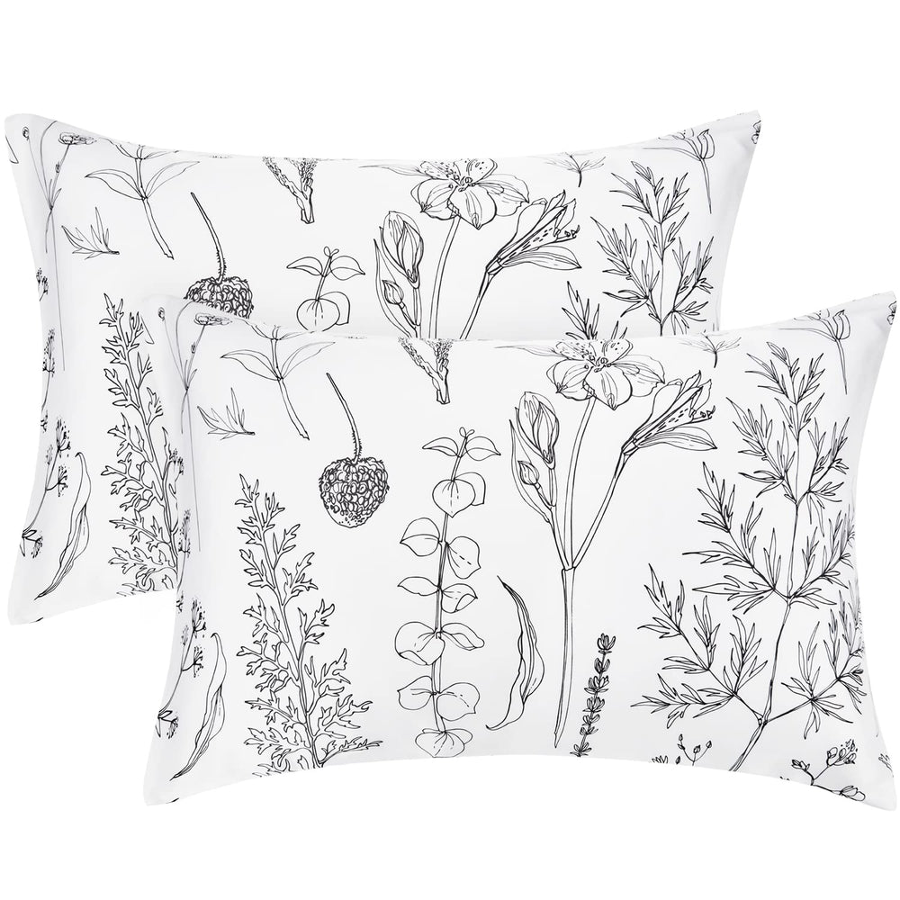 EXQ Home Silky Satin Pillowcase for Hair and Skin,Printed Pillow Cases Standard Size Set of 2 Satin Pillow Case 2 Pack with Envelope Closure(Ink Leaf, 20x26)