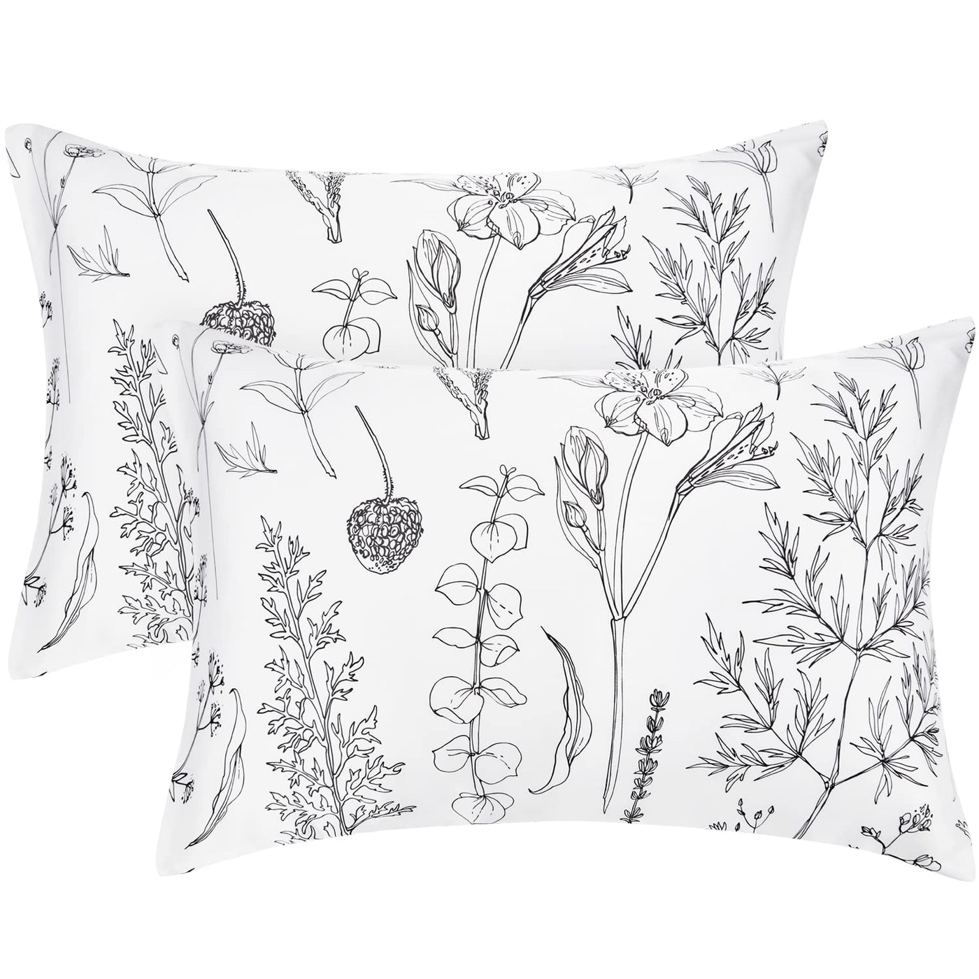EXQ Home Silky Satin Pillowcase for Hair and Skin,Printed Pillow Cases Standard Size Set of 2 Satin Pillow Case 2 Pack with Envelope Closure(Ink Leaf, 20x26)