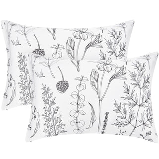 EXQ Home Silky Satin Pillowcase for Hair and Skin,Printed Pillow Cases Standard Size Set of 2 Satin Pillow Case 2 Pack with Envelope Closure(Ink Leaf, 20x26)