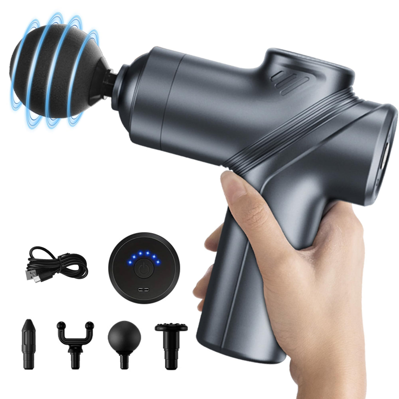 LEERCON Massage Gun Deep Tissue, Silent Motor and Portable Massage Gun with 4 Interchangeable Heads for Deep Muscle Relief and Relaxation, Relax Gift