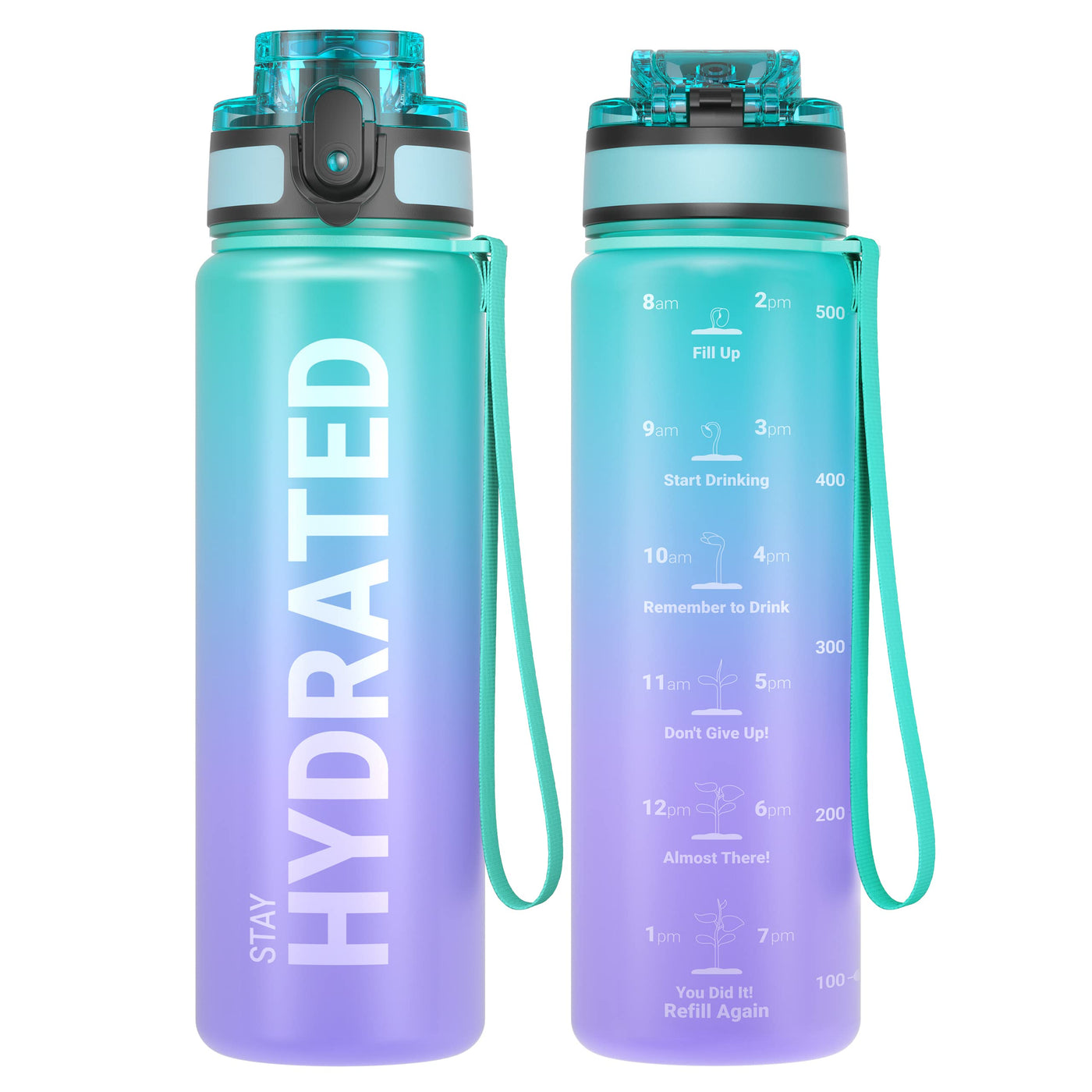Sahara Sailor Water Bottle 32oz, Durable and Leakproof Water Bottles Motivational with Time Marker, Tritan, BPA Free, Wide Mouth with Easy Clean Brush for Gym, Travel, Home, School, Office (1 Bottle)