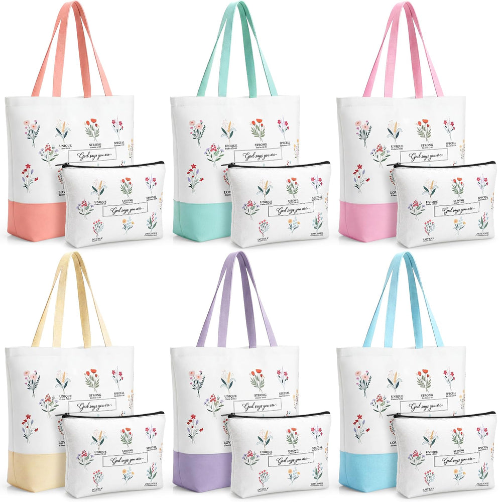 Aliceset 12 Pcs Christian Religious Gift for Women Bulk Included Bible Verse Canvas Tote Bag with Cosmetic Bag for Her Women Sister Mom Wife Birthday Mothers Day(Classic)