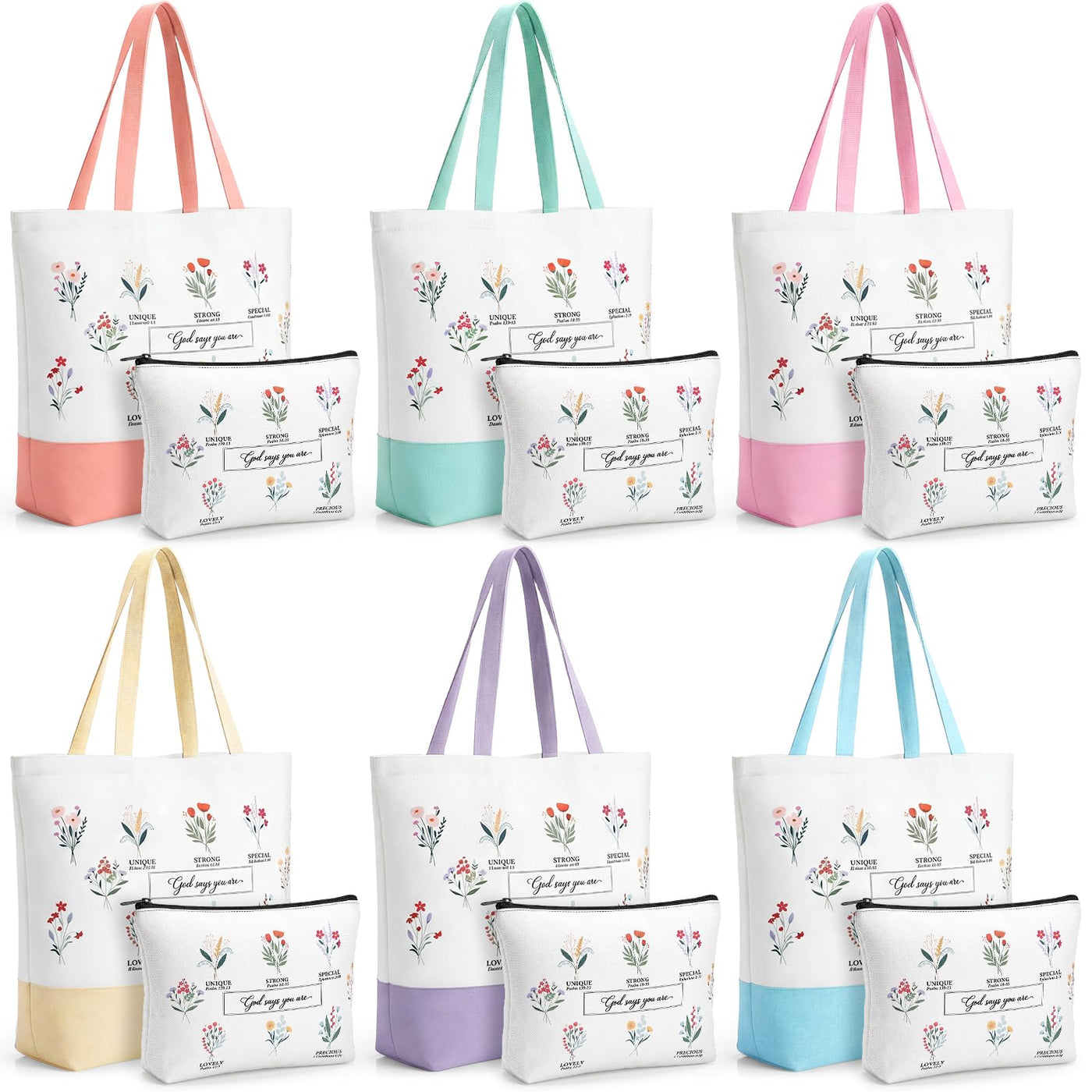 Aliceset 12 Pcs Christian Religious Gift for Women Bulk Included Bible Verse Canvas Tote Bag with Cosmetic Bag for Her Women Sister Mom Wife Birthday Mothers Day(Classic)