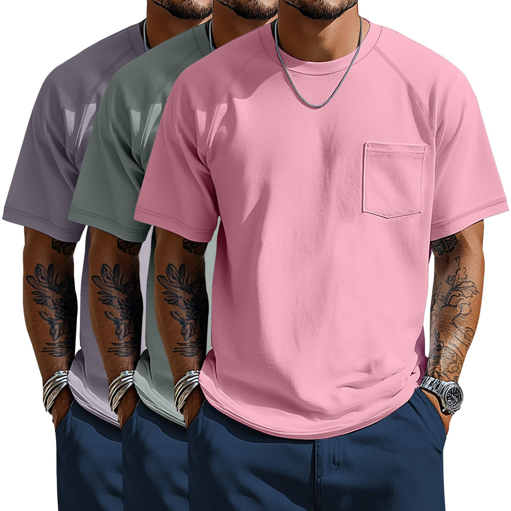 Neer 3 Pack Big and Tall Shirts for Men with Pocket XL-5XL Plus Size Crew Neck Raglan Short Sleeve Summer Casual T Shirts Tee