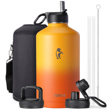 Water Bottle 40 oz Insulated with Straw&Brush, Coolflask Vaccum Stainless Steel Metal 3 Lids Water Flask for Sports, Gym or Office, Keep Cold 48H Hot 24H, Magic Black