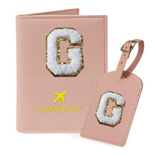 COSHAYSOO Purple Passport Cover Holder and Initial Luggage Tag Set TSA Approved with Personalized Monogram Chenille Letter Patch for Women Teen Girls, Cute Travel Bag Suitcase Identifier (A)