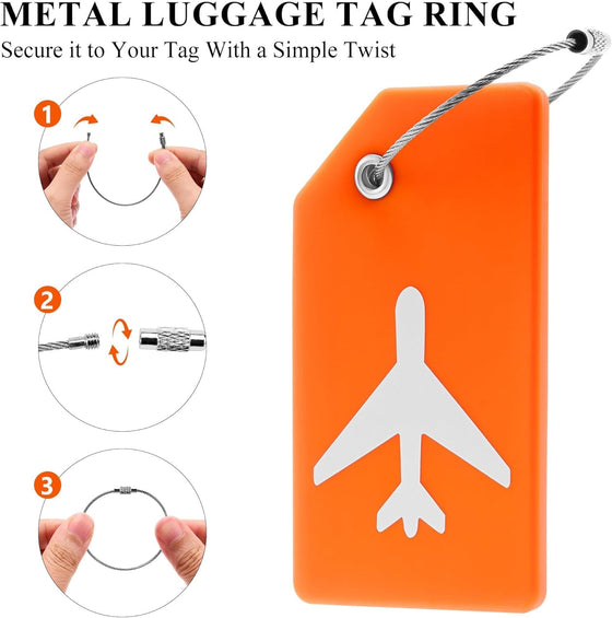 8 Pack Silicone Luggage Tags for Suitcases, TSA Approved, Privacy Protection Suitcase Bag Tag with Stainless Loop, Plane Travel Essentials by Gostwo, Mixed Color - hover image