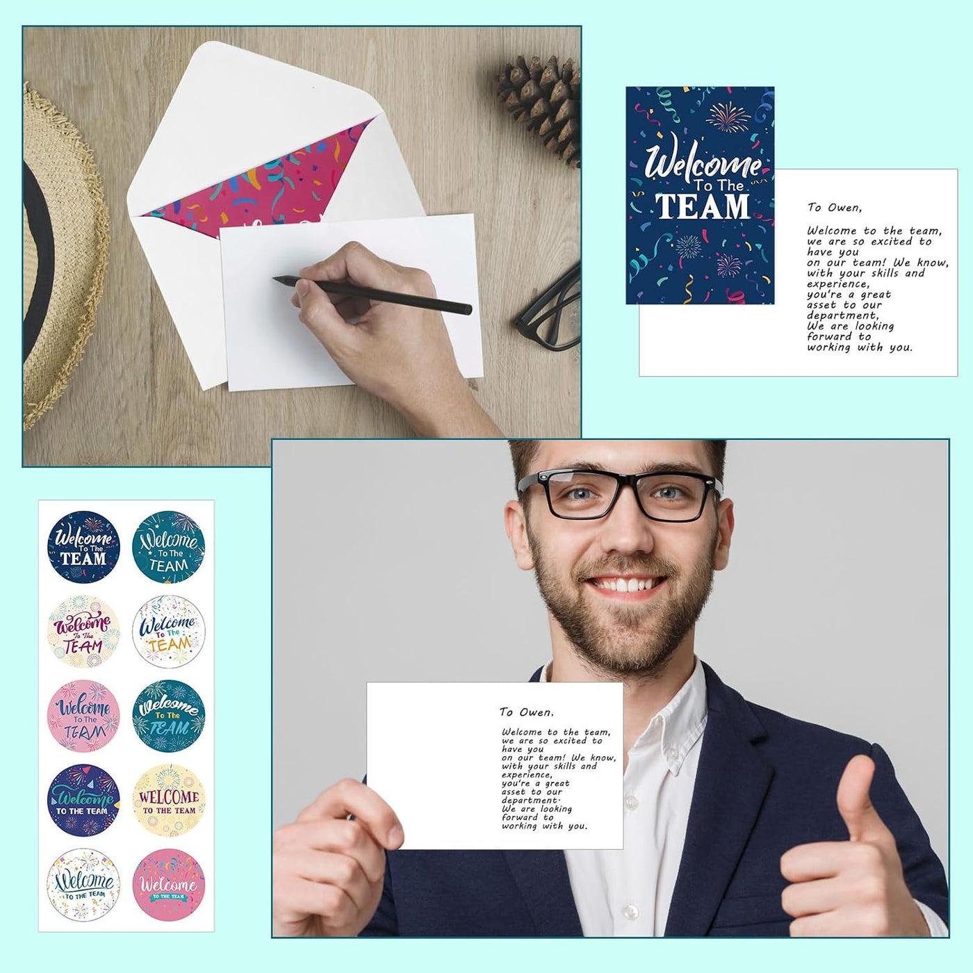Motiskyy 50 Pcs Welcome to the Team Cards Bulk with Envelopes Stickers 4 x 6 Inch Work Blank Inside Welcome Cards for New Employees Hire Welcome Gifts