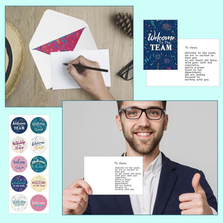 Motiskyy 50 Pcs Welcome to the Team Cards Bulk with Envelopes Stickers 4 x 6 Inch Work Blank Inside Welcome Cards for New Employees Hire Welcome Gifts