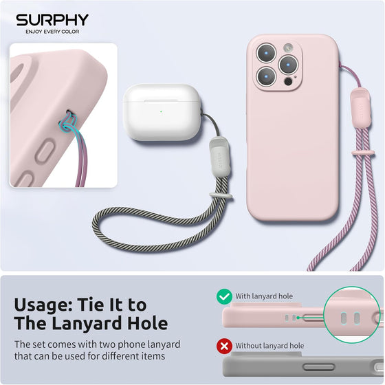 SURPHY 2 Pack Phone Lanyard for Cellphone Case, Phone Wrist Strap for Case, Cellphone Strap with 2-Color Braided, Charm Wrist Lanyard for Women and Men, Pink & Gray - hover image