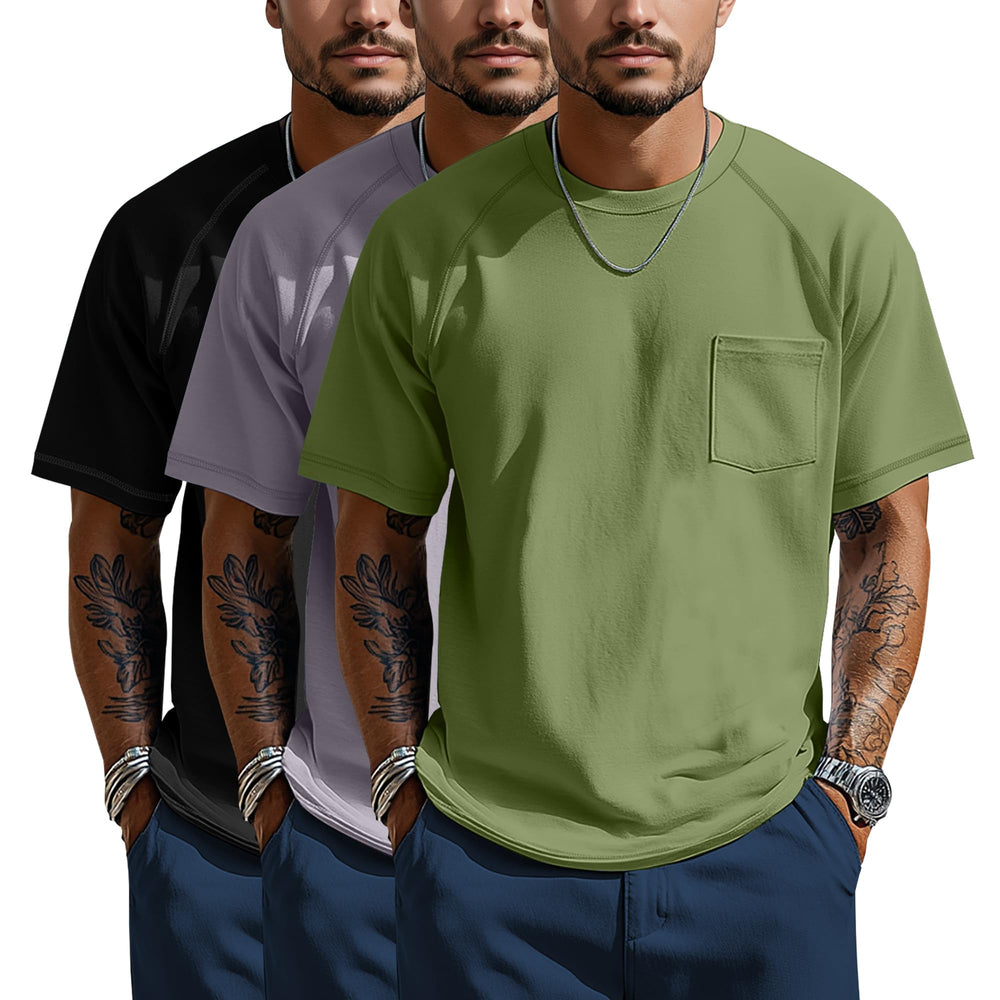 Neer 3 Pack Big and Tall Shirts for Men with Pocket XL-5XL Plus Size Crew Neck Raglan Short Sleeve Summer Casual T Shirts Tee